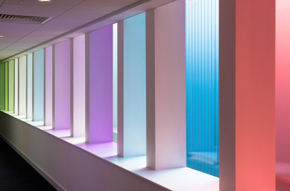 corridor with multicoloured windows