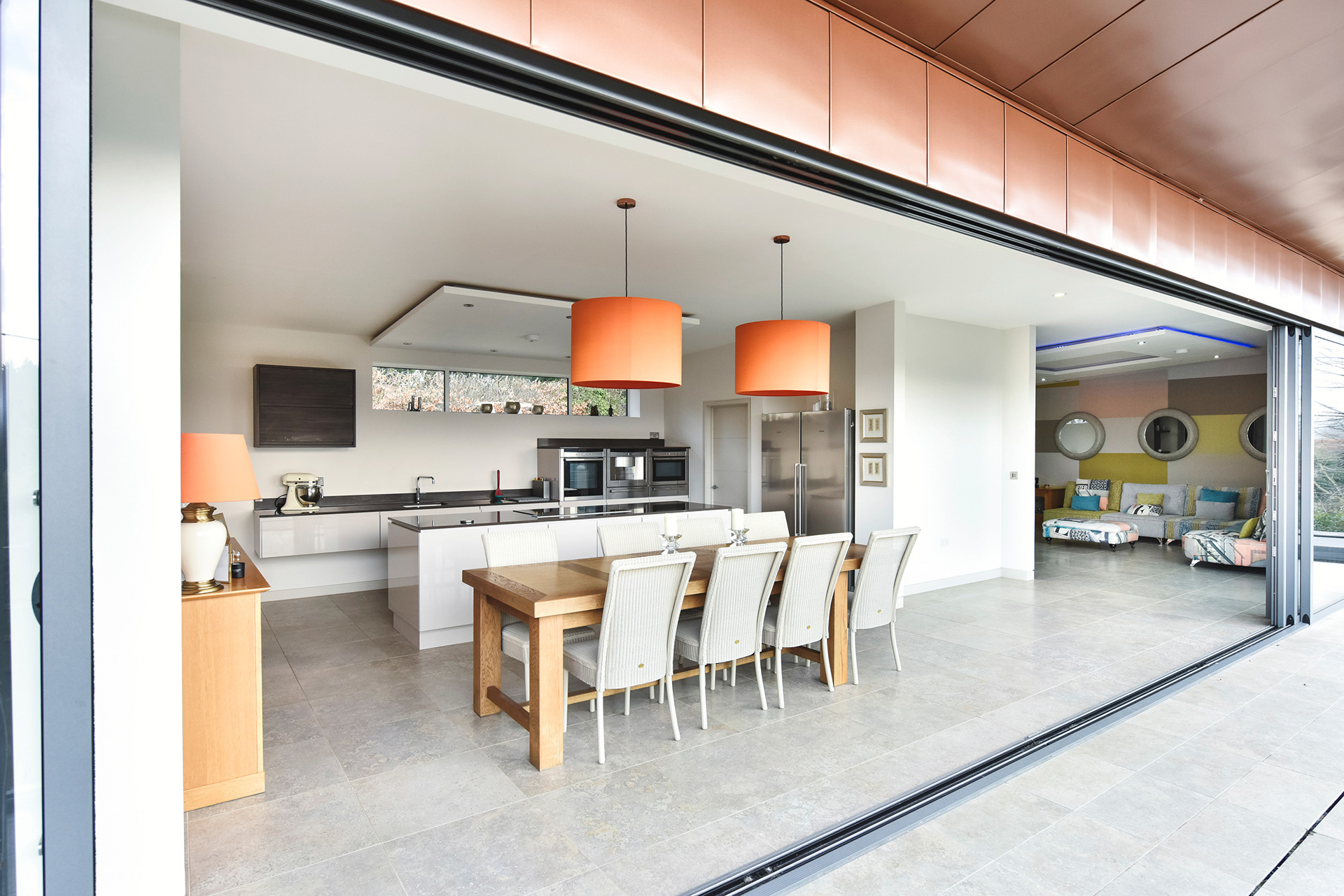 balcony view into house with large sliding doors