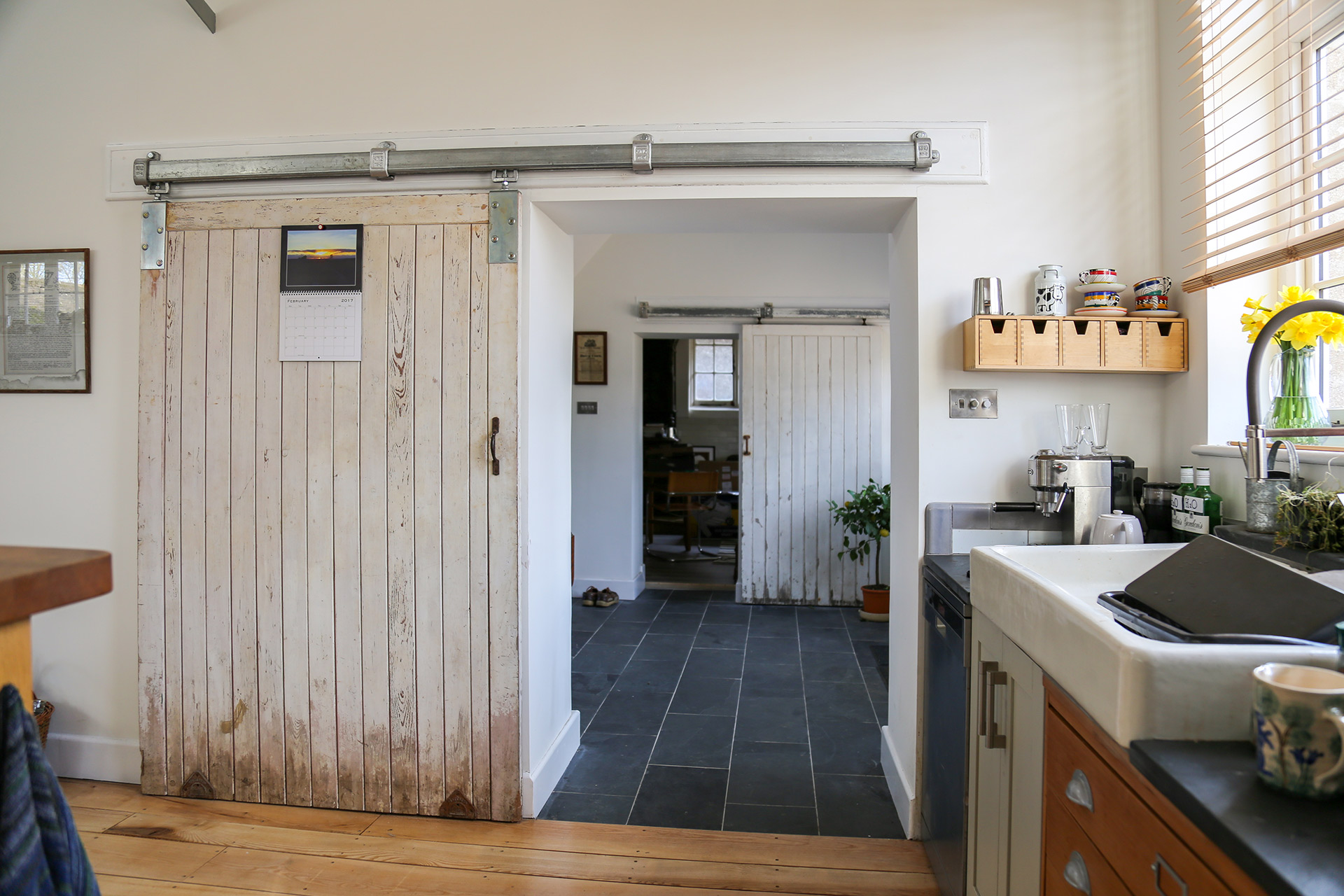interior sliding wooden door in kitchen area