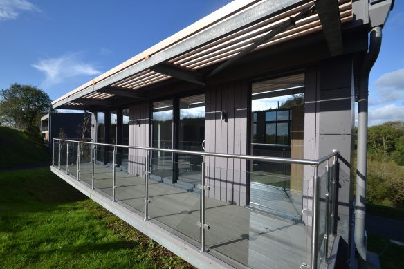 detail of balcony with glass balustrade