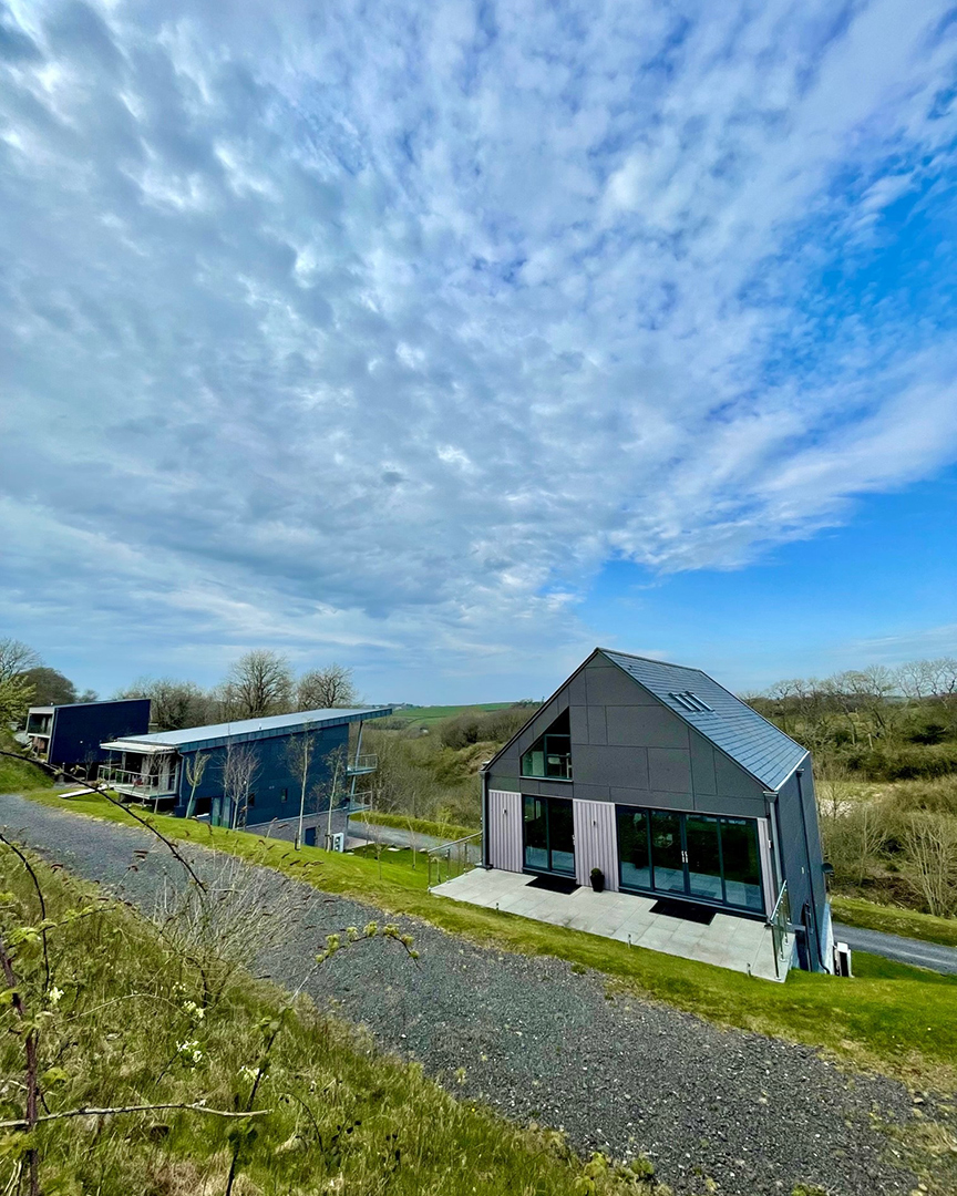 rear view of new houses built on a sloping site