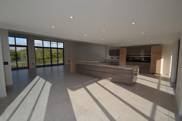 large open-plan modern kitchen and living area