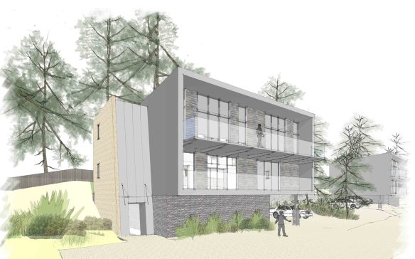 sketch scheme front view of new house with balconies