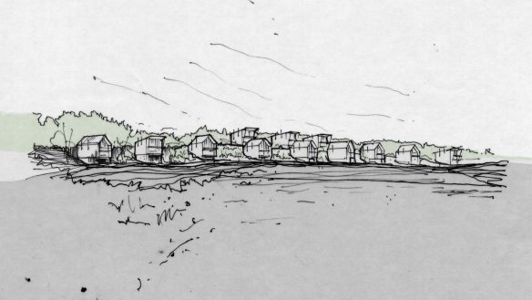 sketch of twelve houses on hilltop