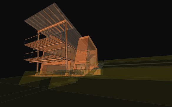 wireframe sketch of house at night in black