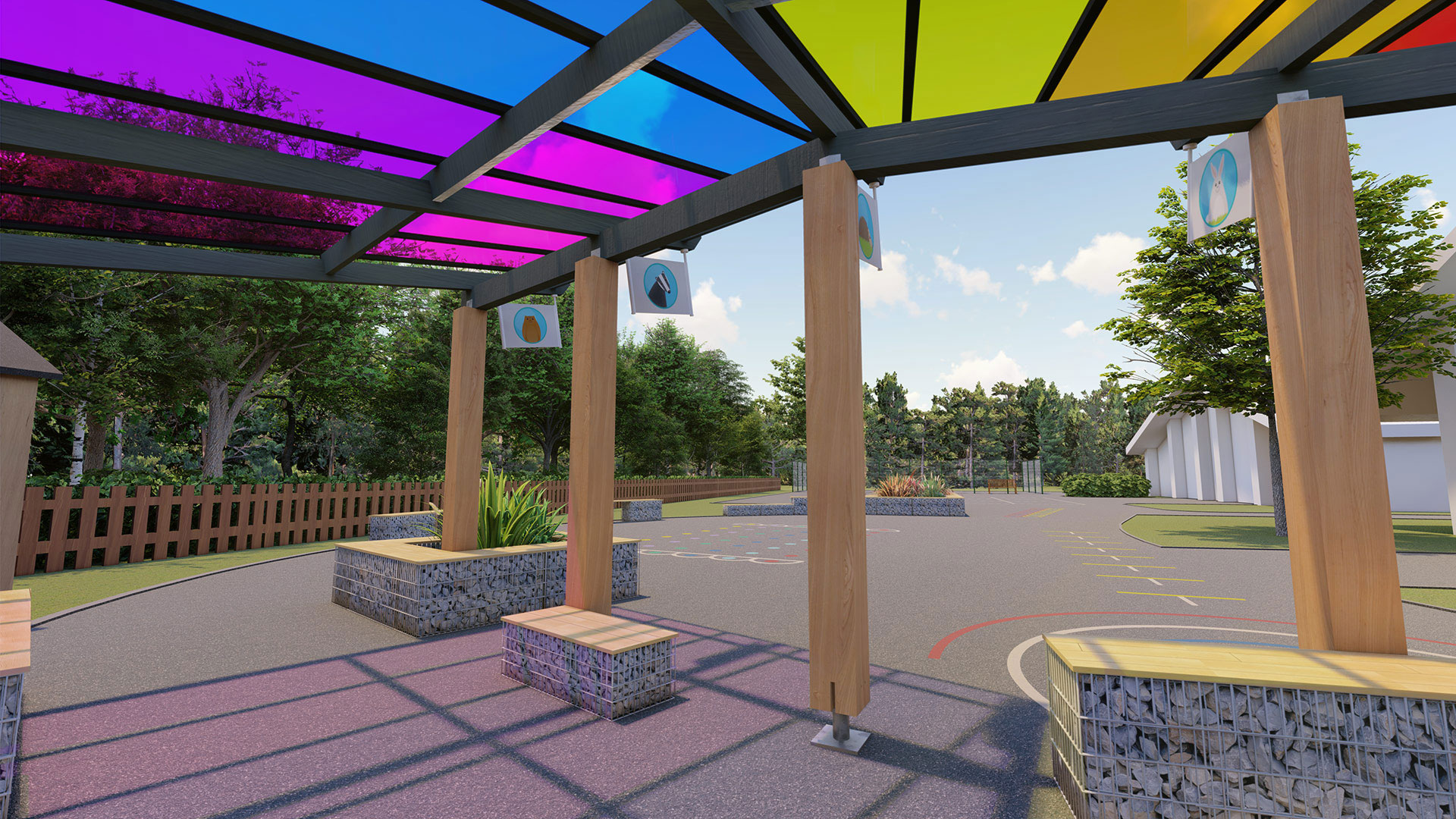 visual for school playground with colourful shelter