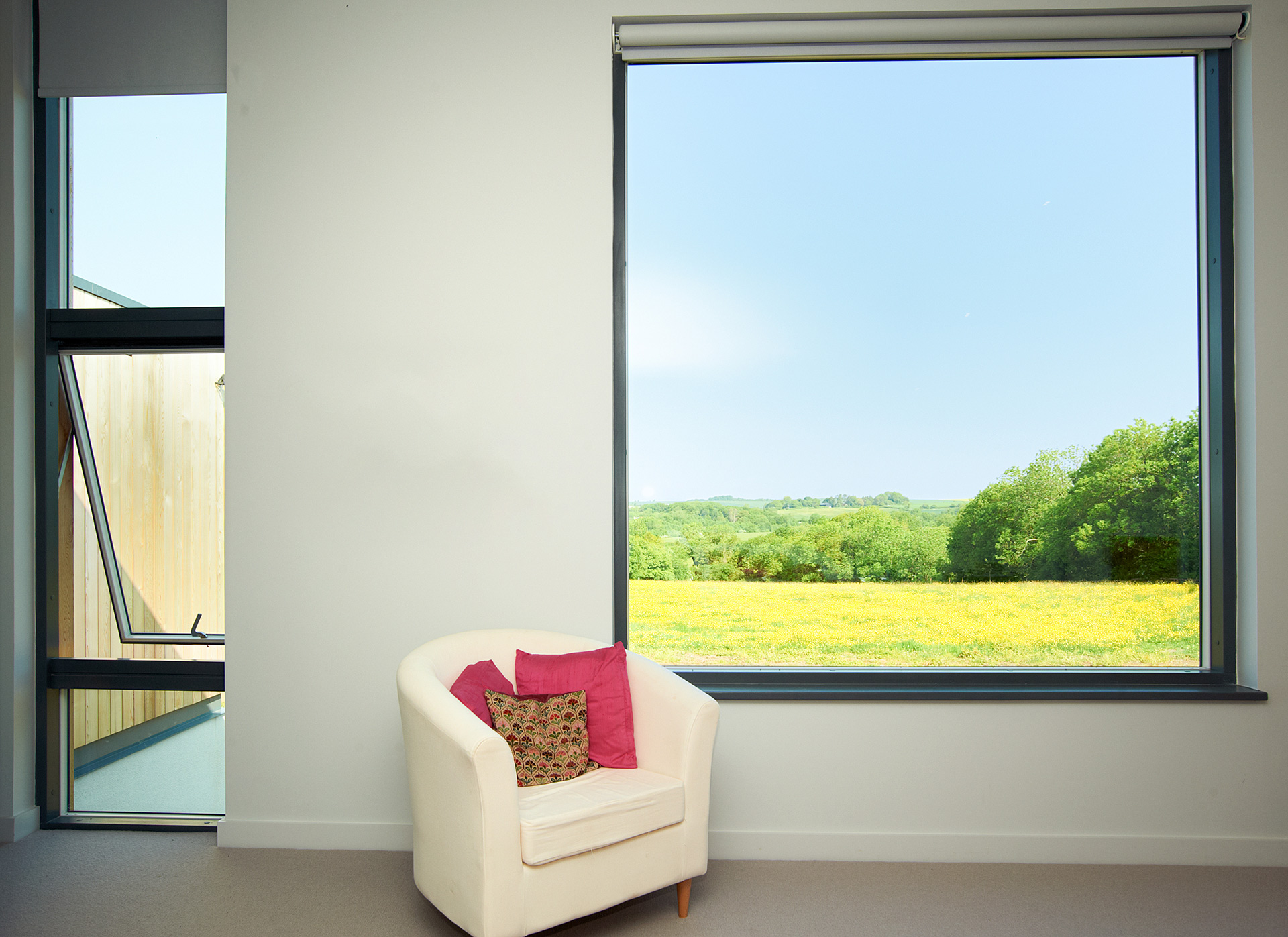 detail view of large window over looking beautiful countryside