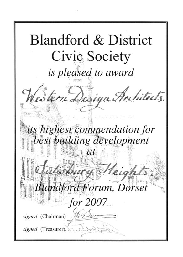 Blandford & District Civic Society Awards for highest commended in Best Building Development