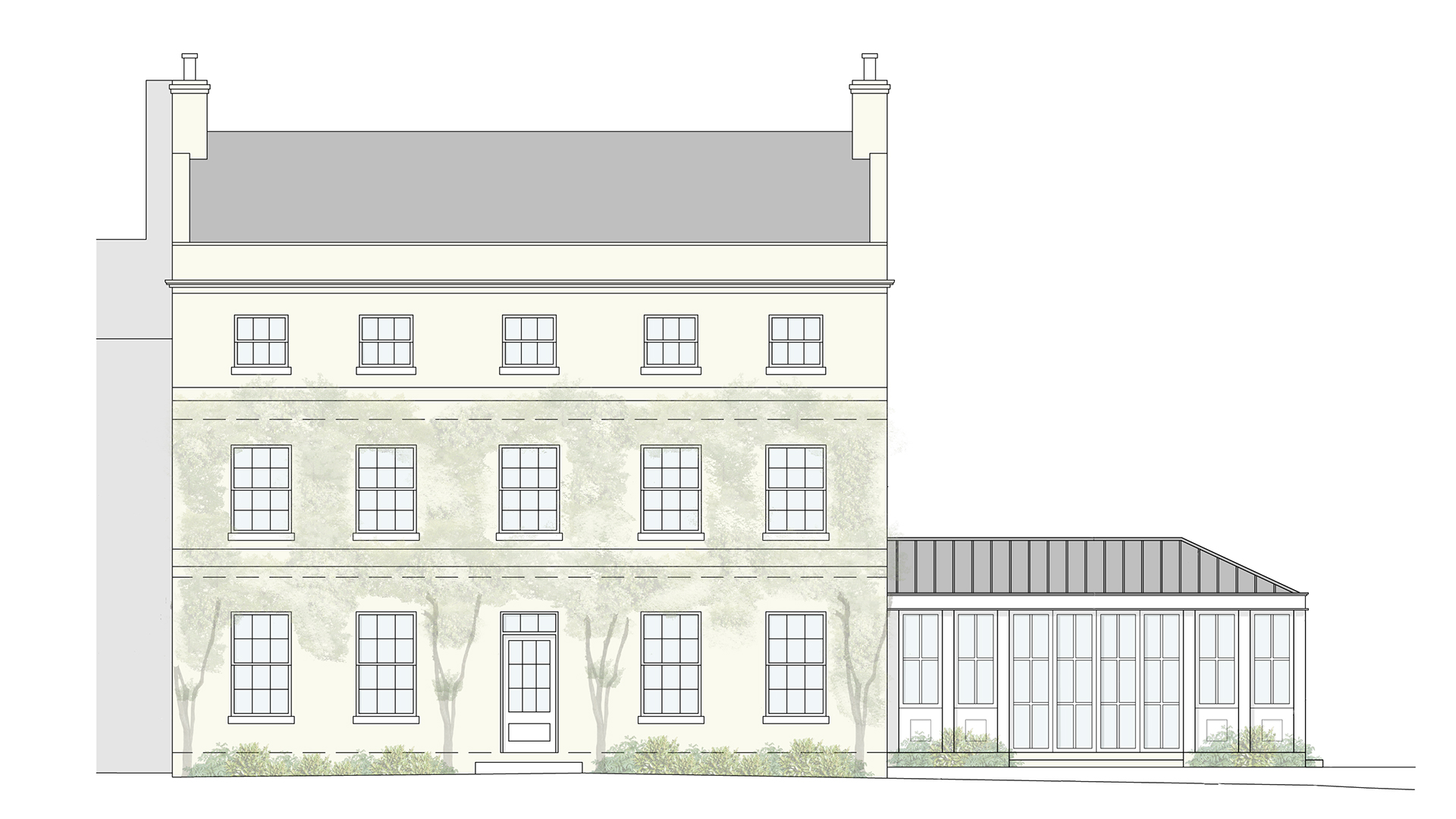 planning elevation of house with conservatory attached