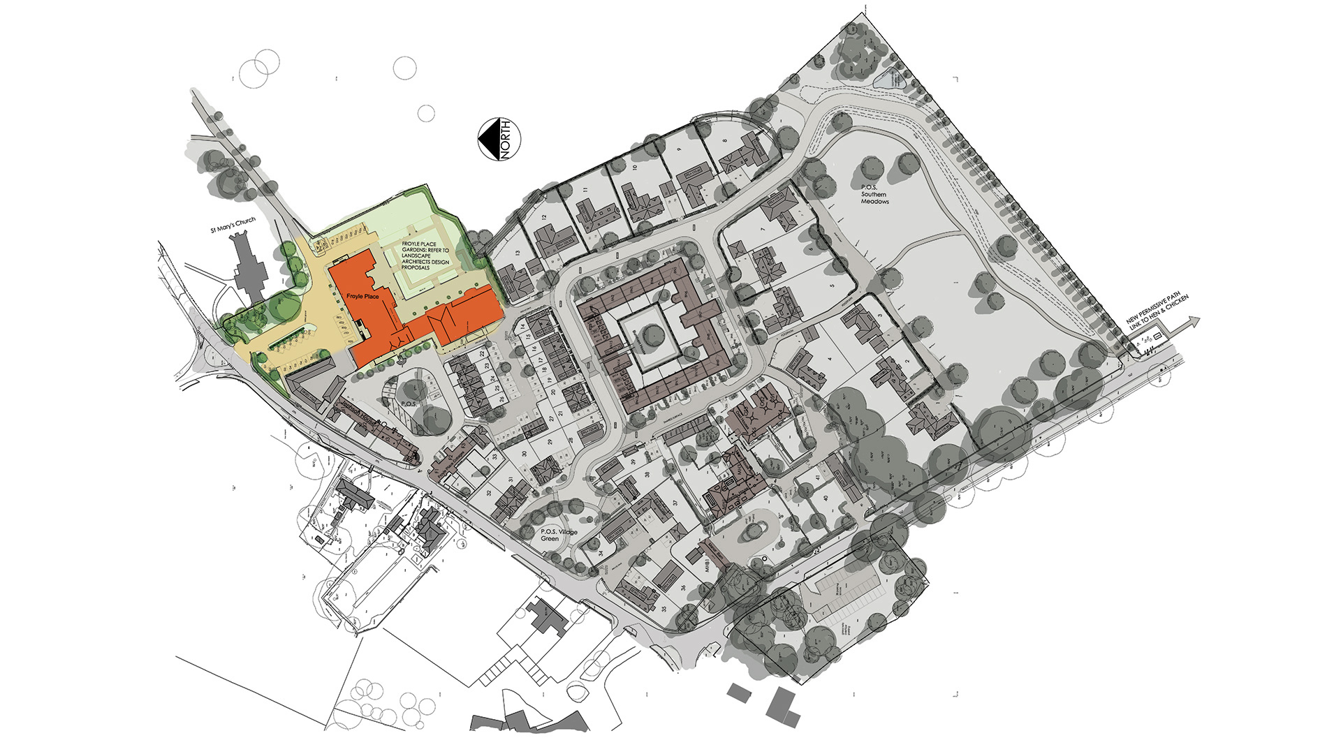site plan of manor house with large gardens