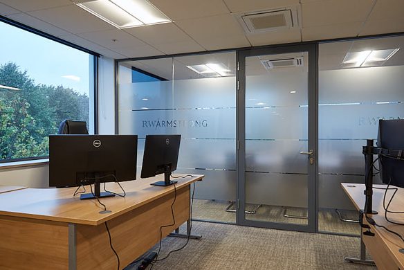 office interior with internal frosted windows