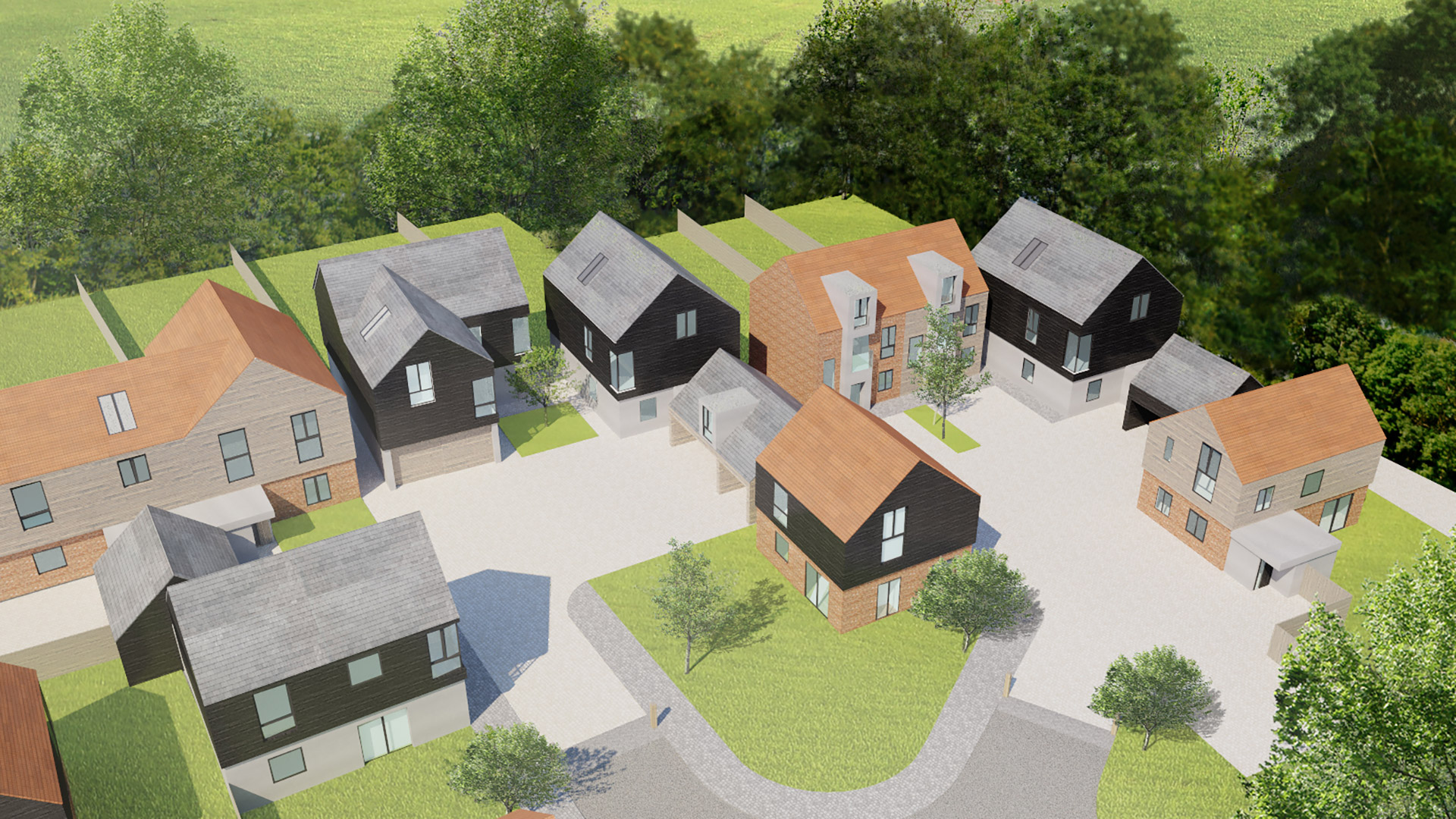 Visual aerial view for new contemporary housing