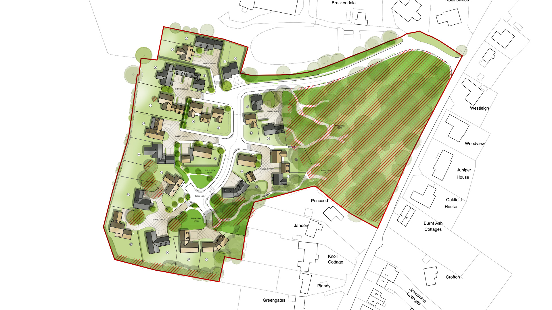 Aerial site plan for housing development