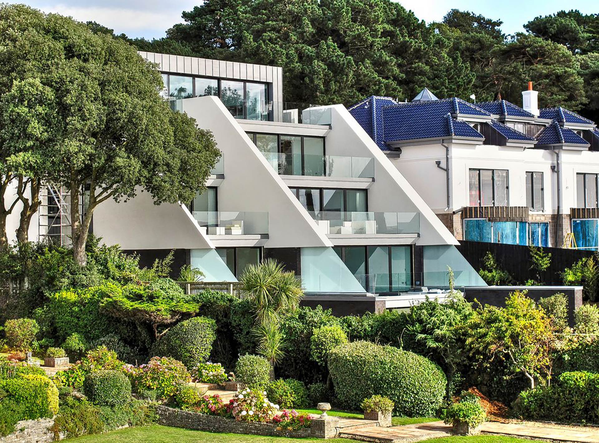 modern apartments with large tiered balconies