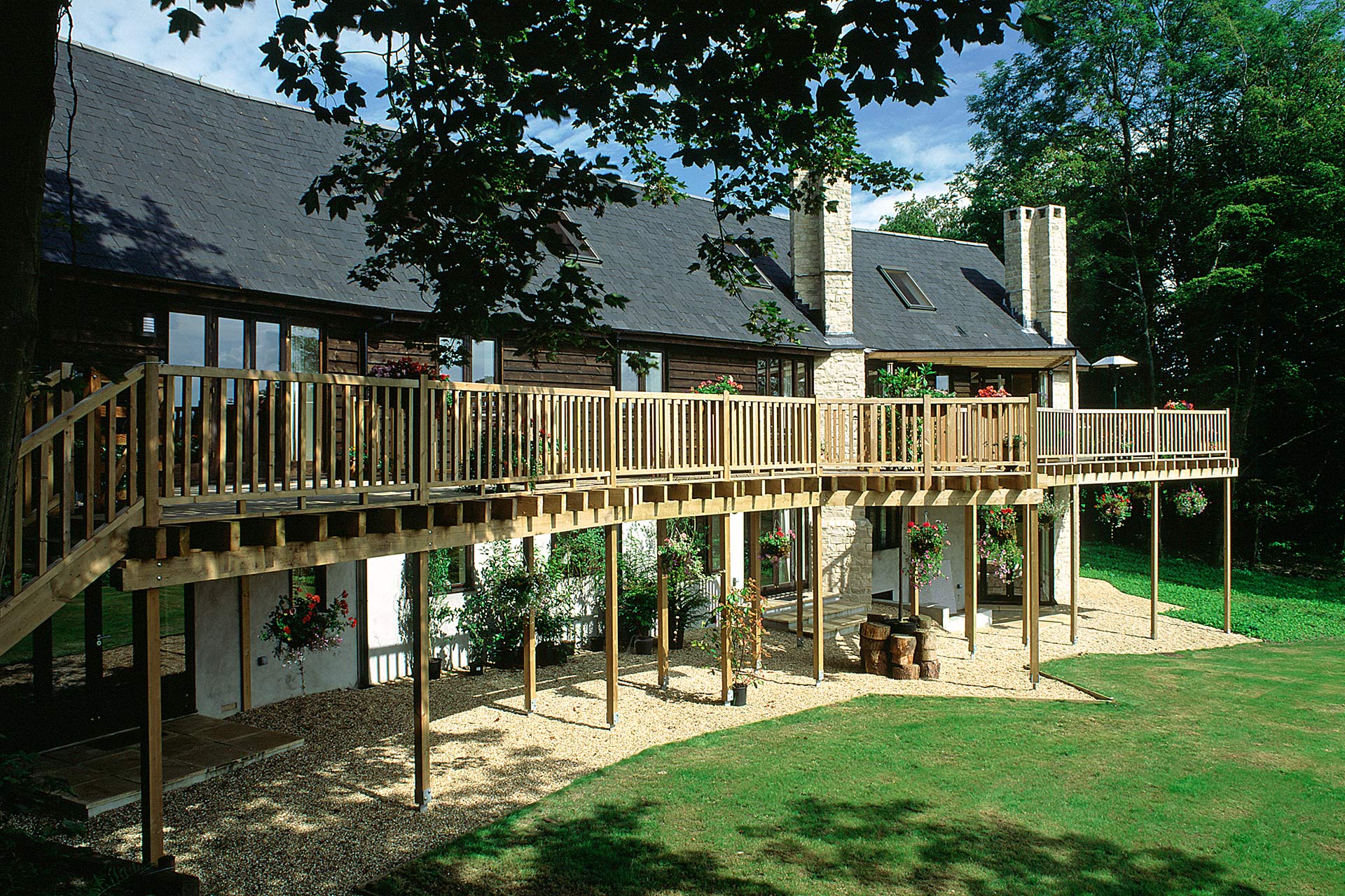 external timber decking area around first floor of house