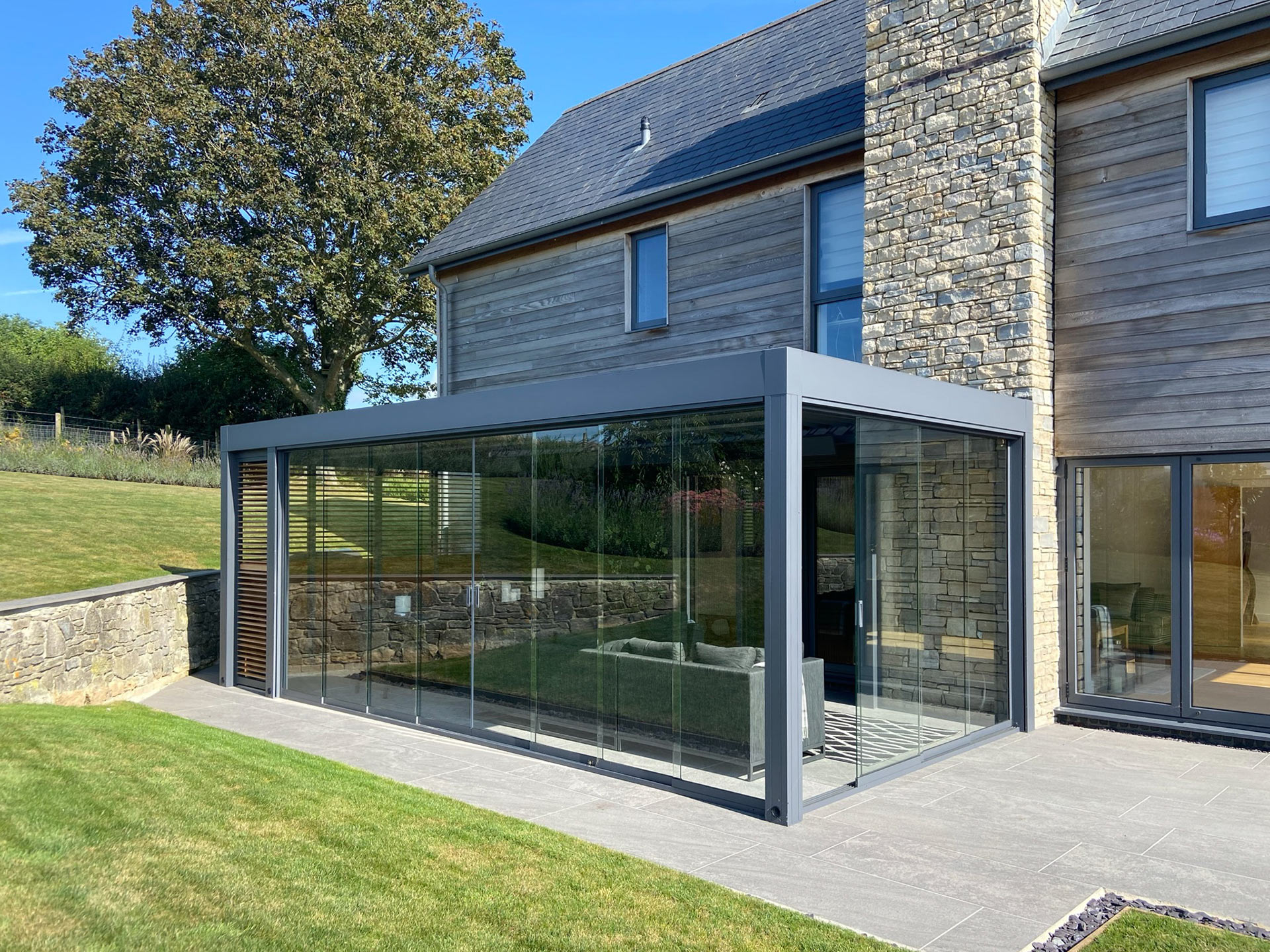 modern garden room extension with sliding glass doors
