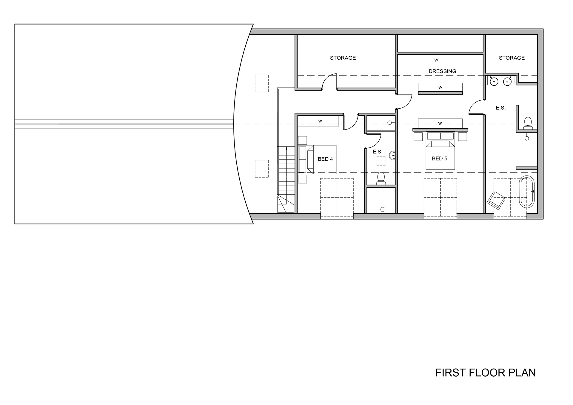 first floor plan of converted barn