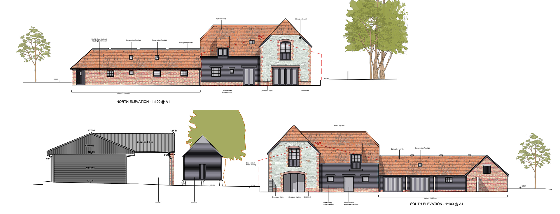 elevations for barn conversion and garage