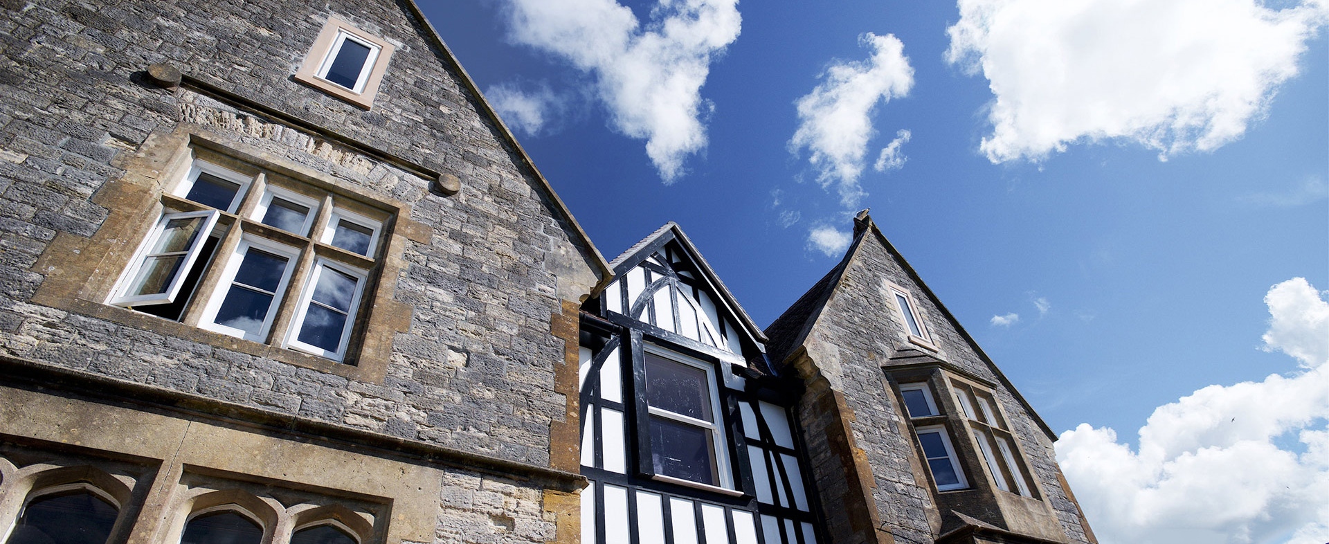 Front view of first floor of heritage stone building