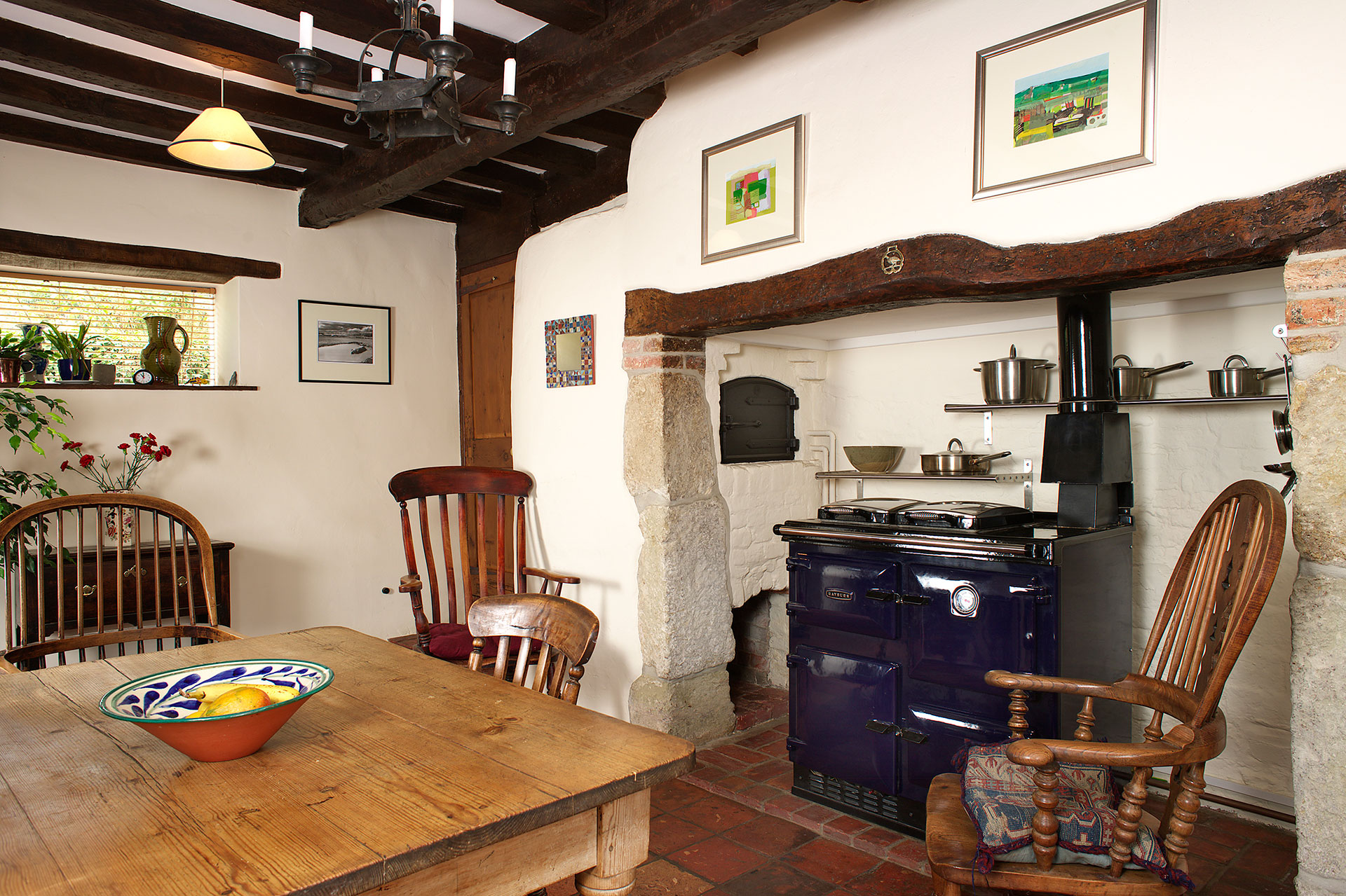 Listed cottage renovation interior fireplace with aga