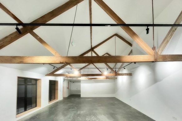 barn conversion with concrete floors and exposed timber beams