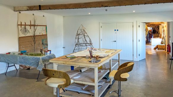 Barn studio with exposed beams