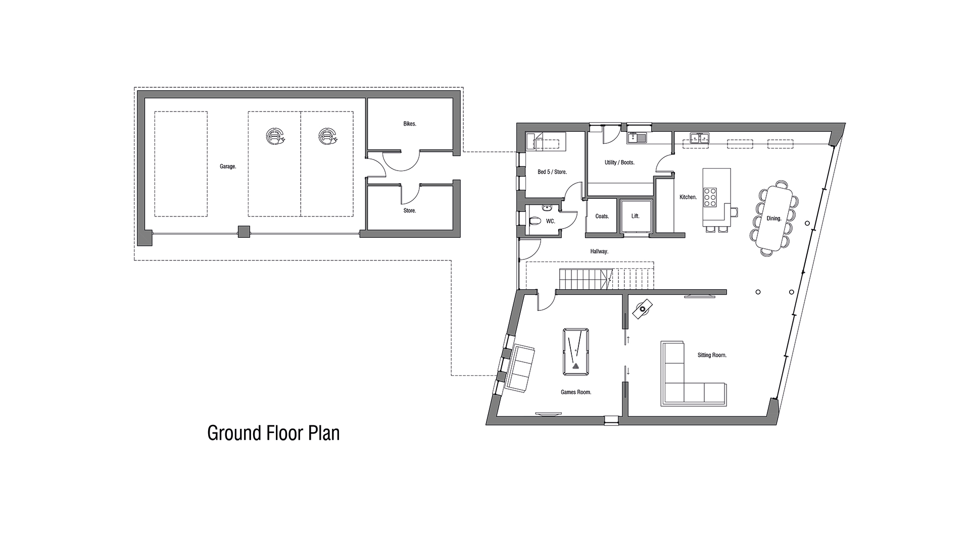 Floor plan of detached house and garage