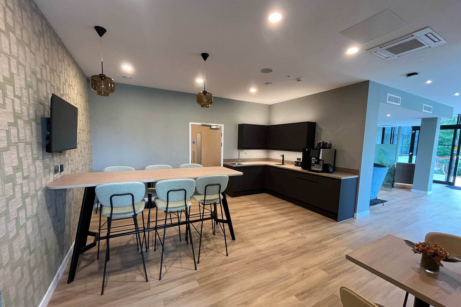 kitchen reception area in office building