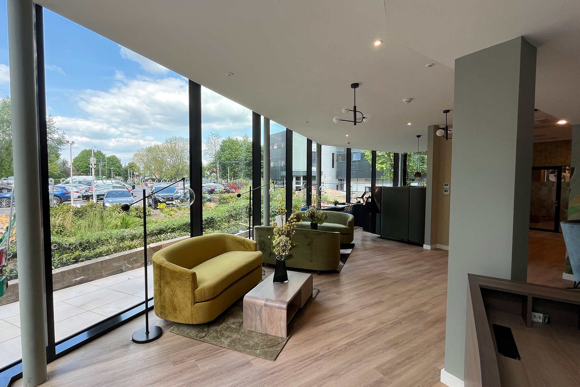 interior seating area in communal contemporary offices