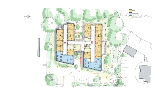 Western Design Architects sketch of ground floor layout of care home