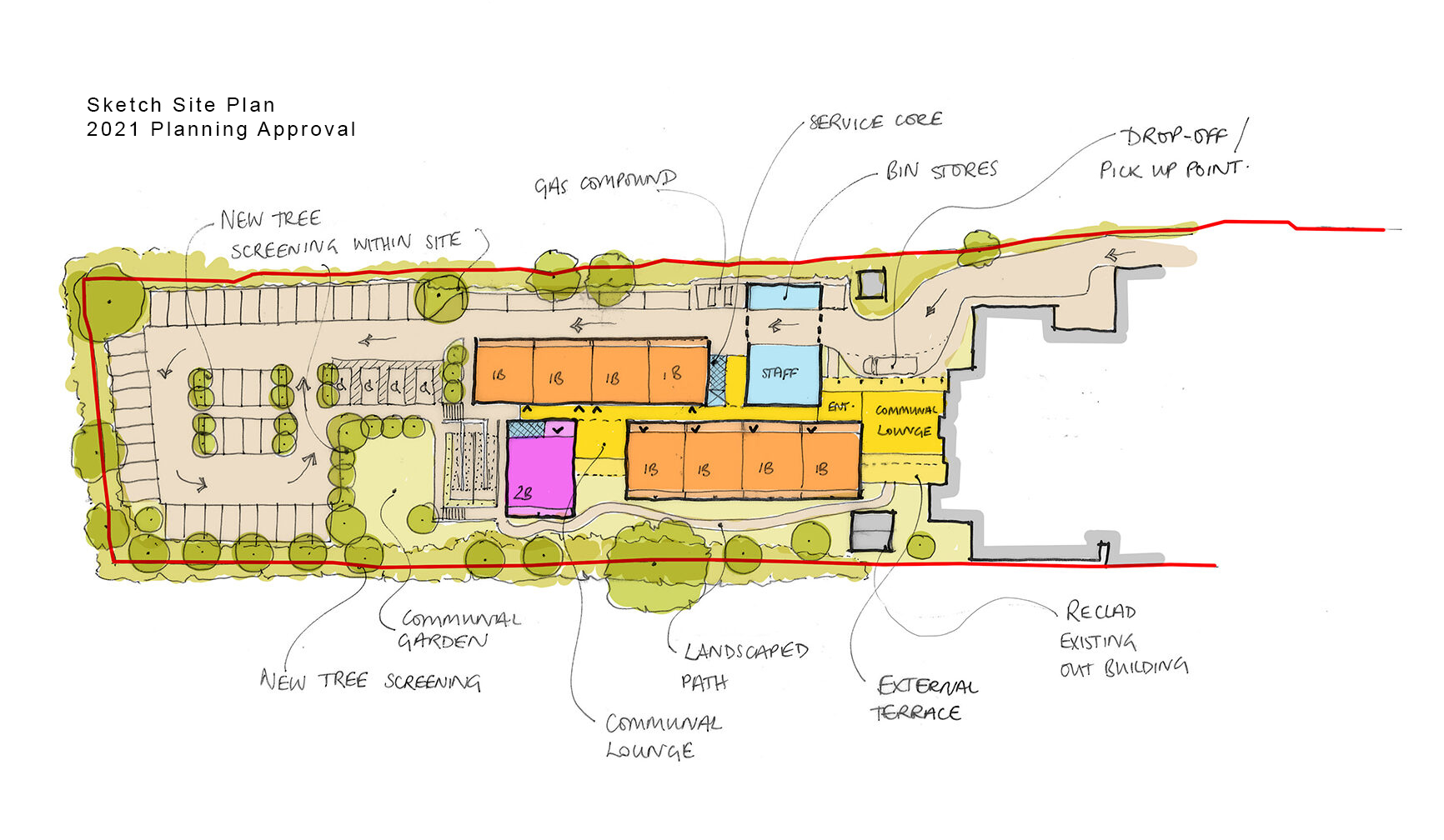 floor plan sketch of new care home with car park