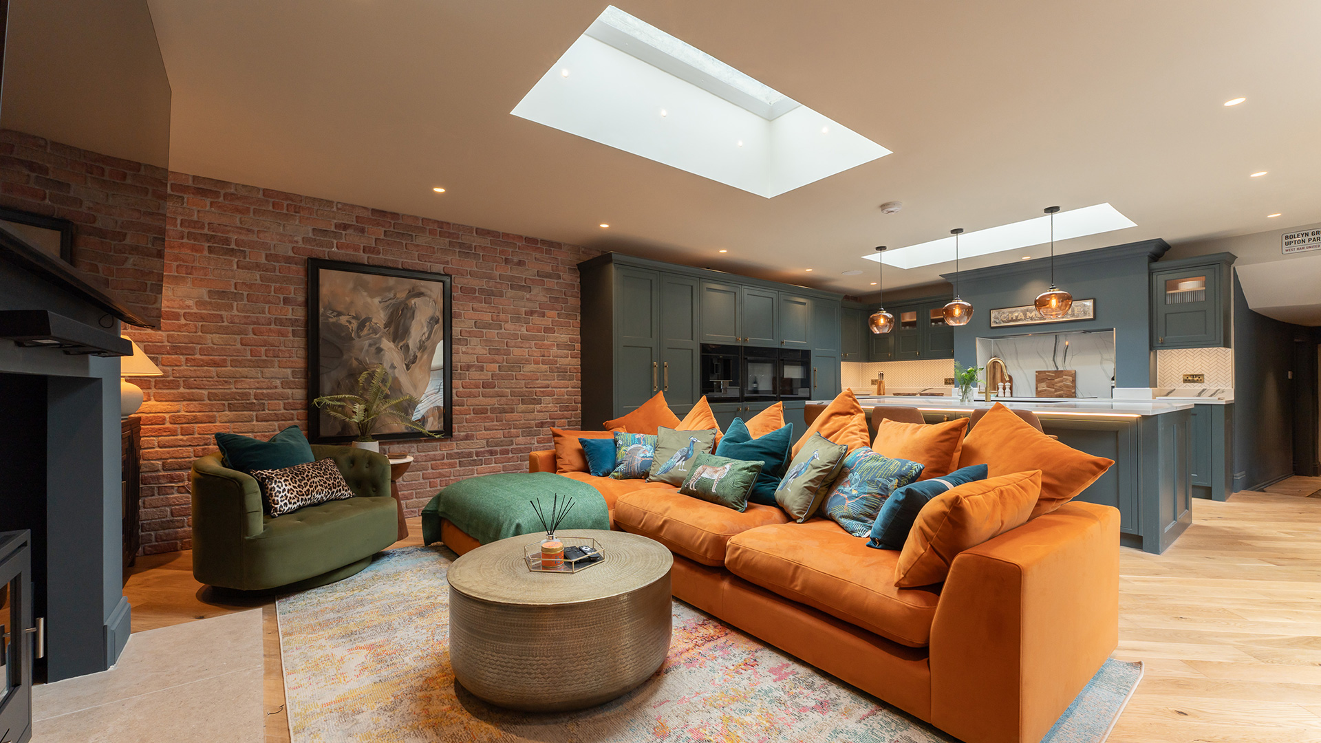 Interior open plan modern kitchen dining room