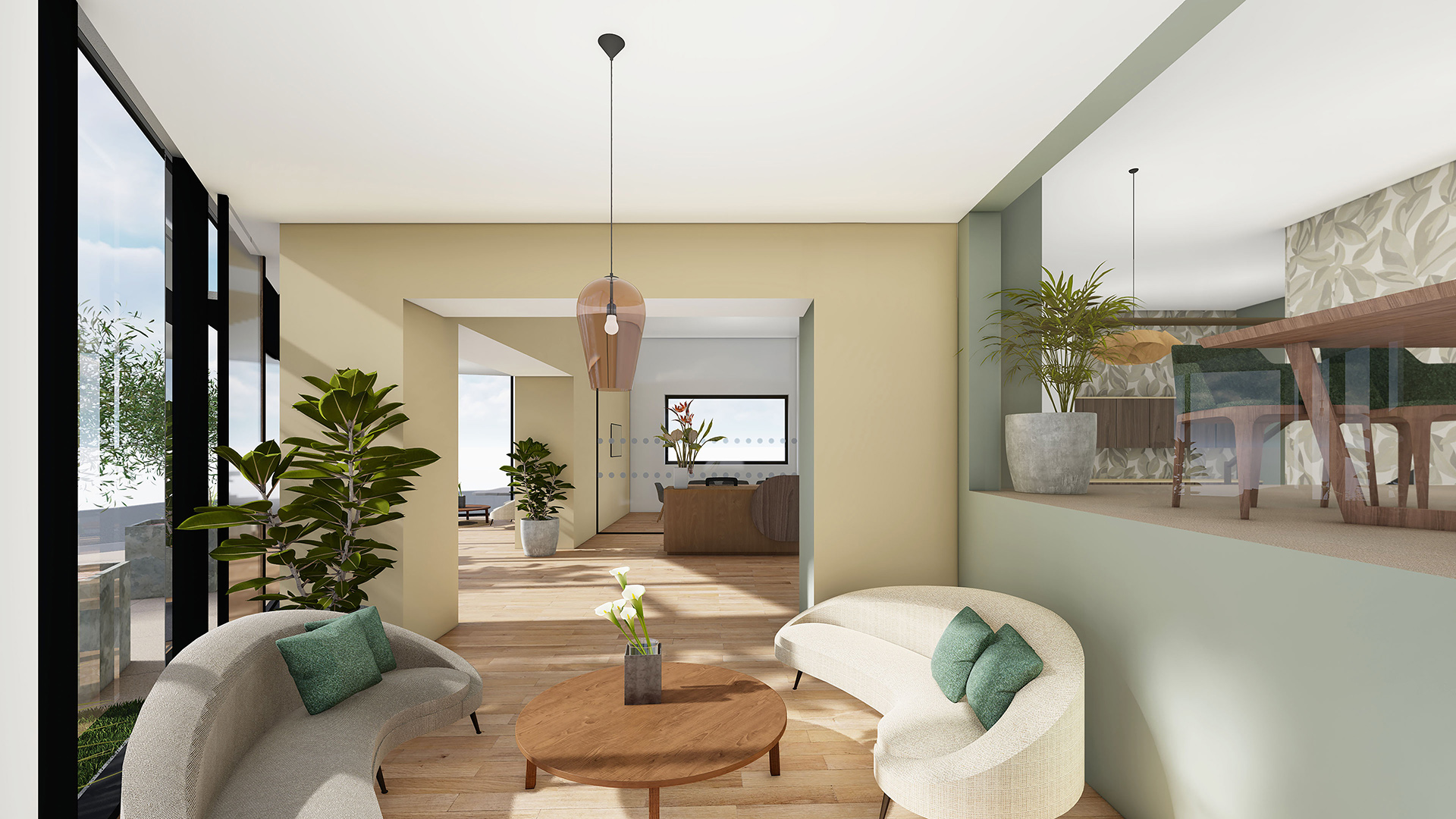 visual of breakout lobby seating area in commercial building