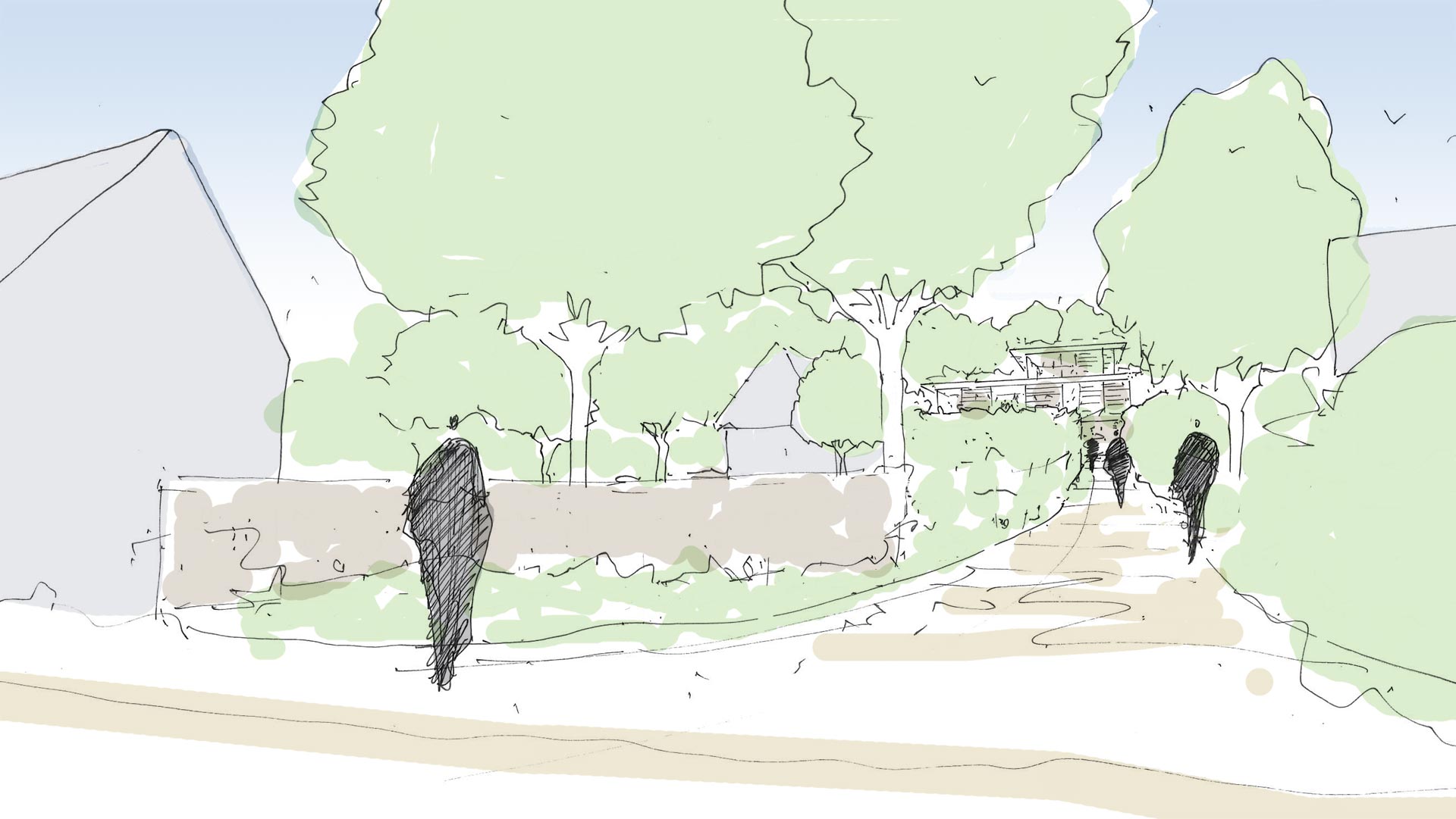 sketch perspective of new residential home with driveway