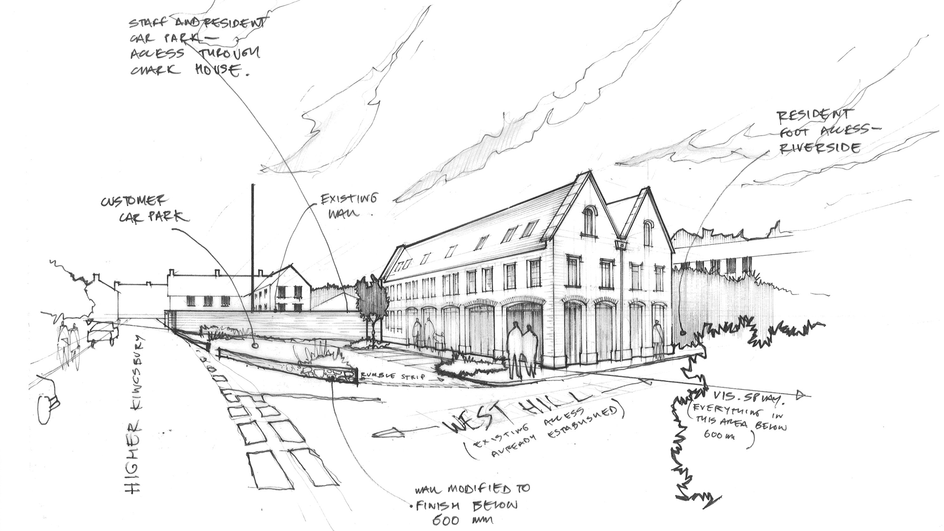 Sketch scheme for commercial shop with flats above