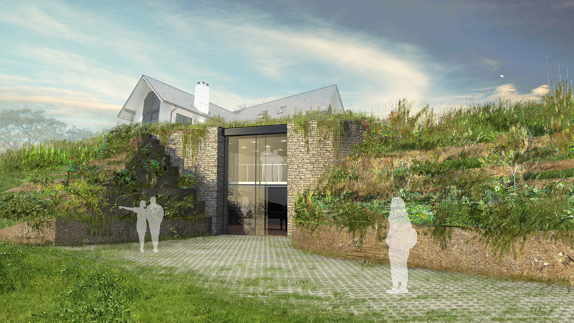 Visual of music barn with double height glass door