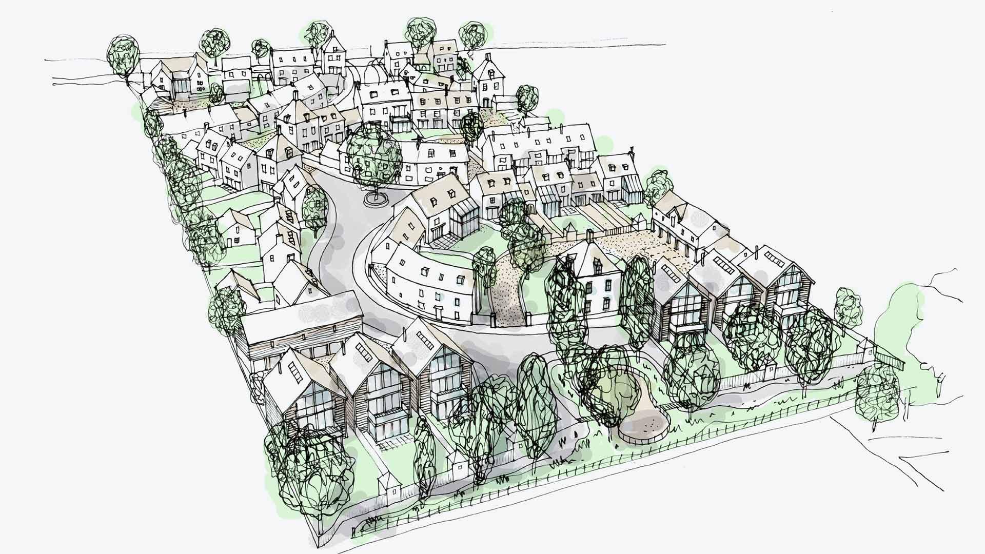 Sketch scheme for multiple housing scheme in pastel colours