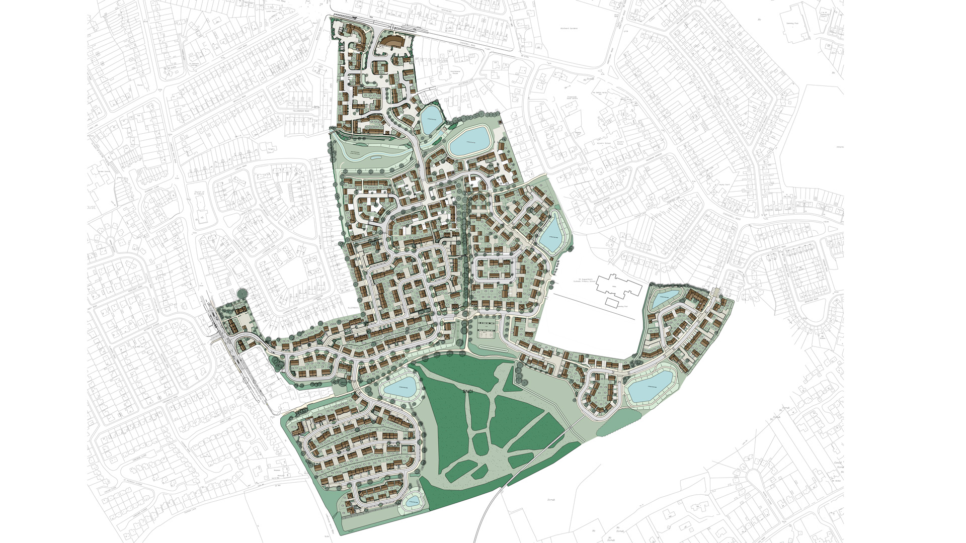 Site plan of large residential scheme in colour