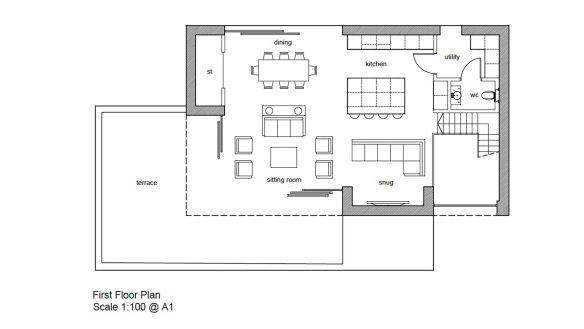 first floor plan of residential contemporary home
