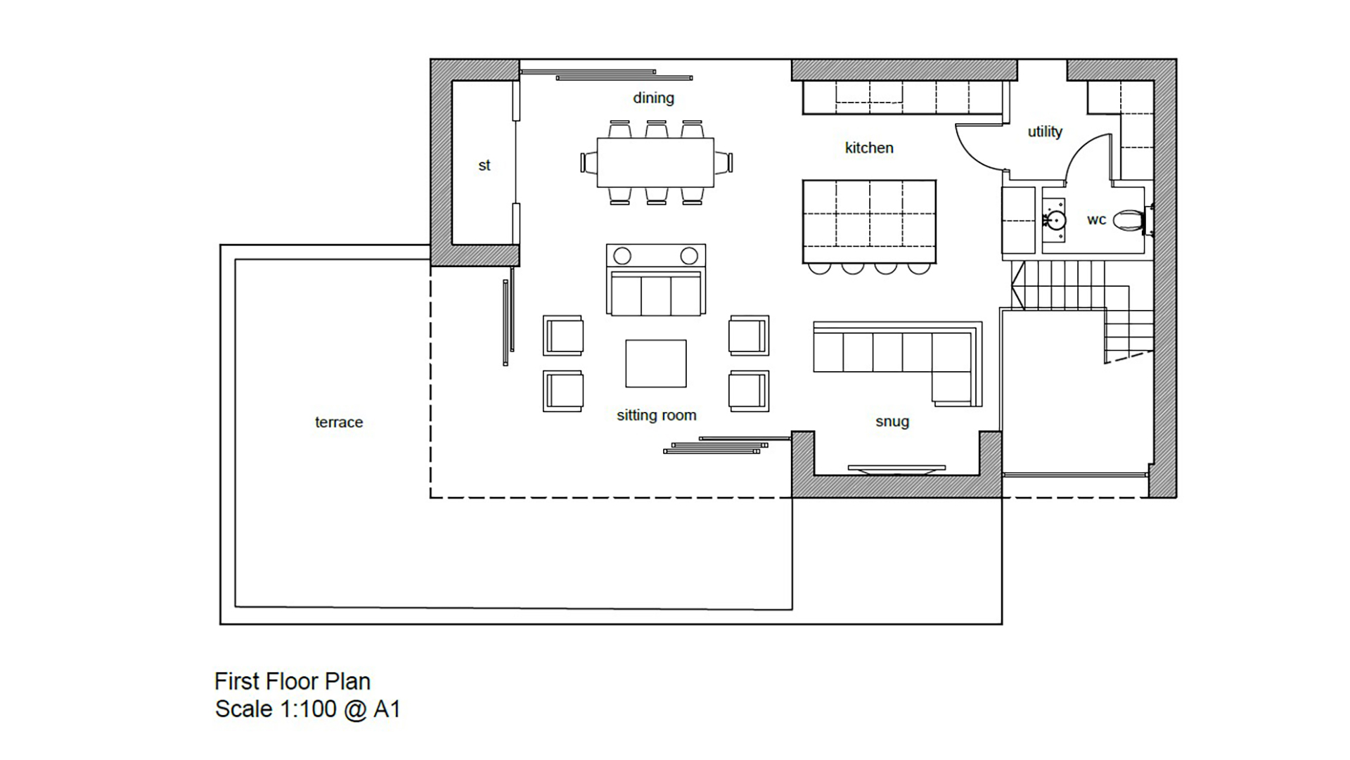 first floor plan of residential contemporary home