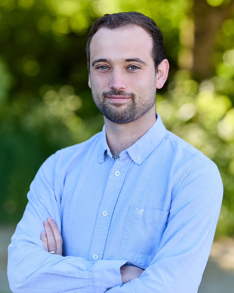 smart man in blue shirt